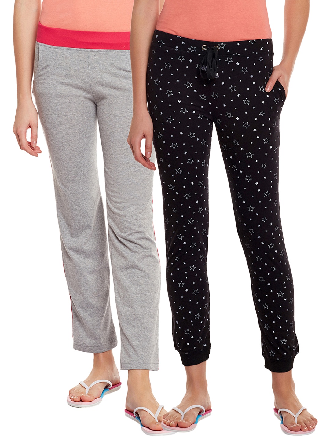 

VIMAL JONNEY Women Pack Of 2 Lounge Pants F4PRNTBLK_F3MLNG, Black