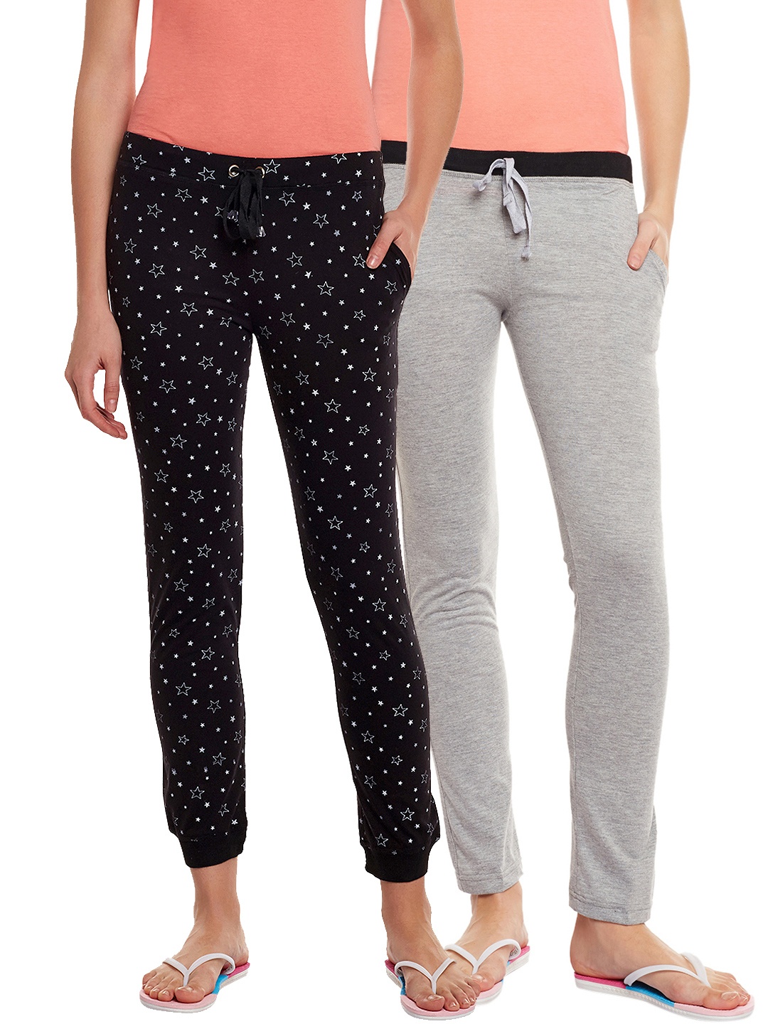 

VIMAL JONNEY Women Pack of 2 Lounge Pants F6MLNG-F4PRTB, Grey melange