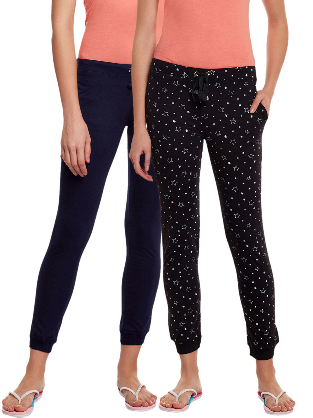 

VIMAL JONNEY Women Pack Of 2 Lounge Pants F4-NVY_PRNTBLK, Black