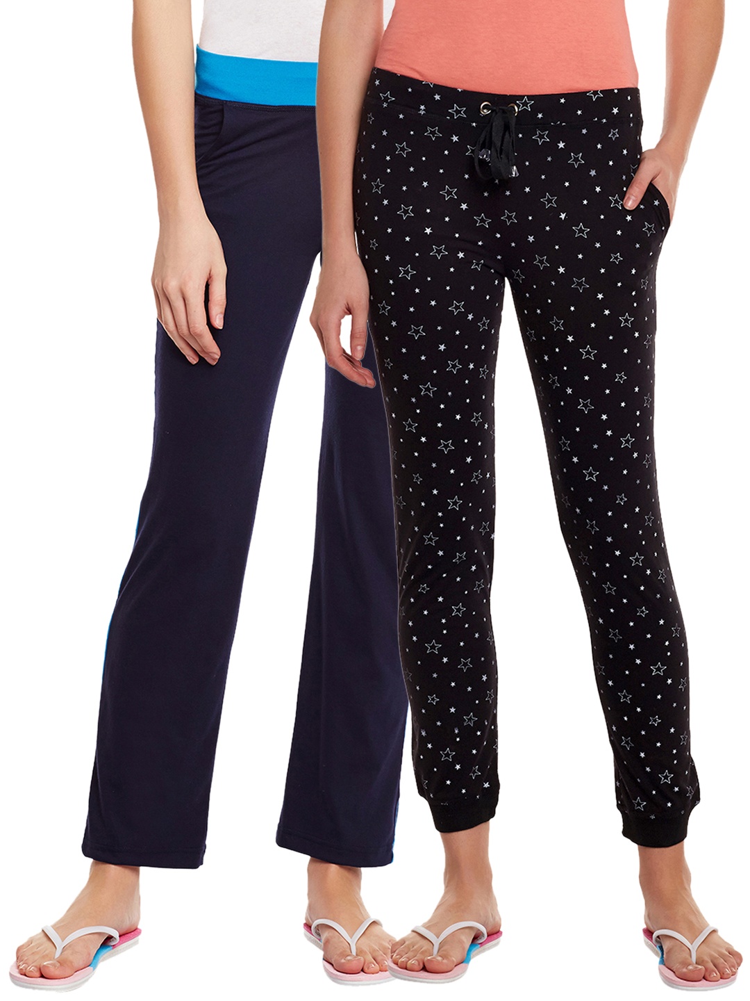 

VIMAL JONNEY Women Pack Of 2 Lounge Pants F4PRNTBLK_F3NVY, Black