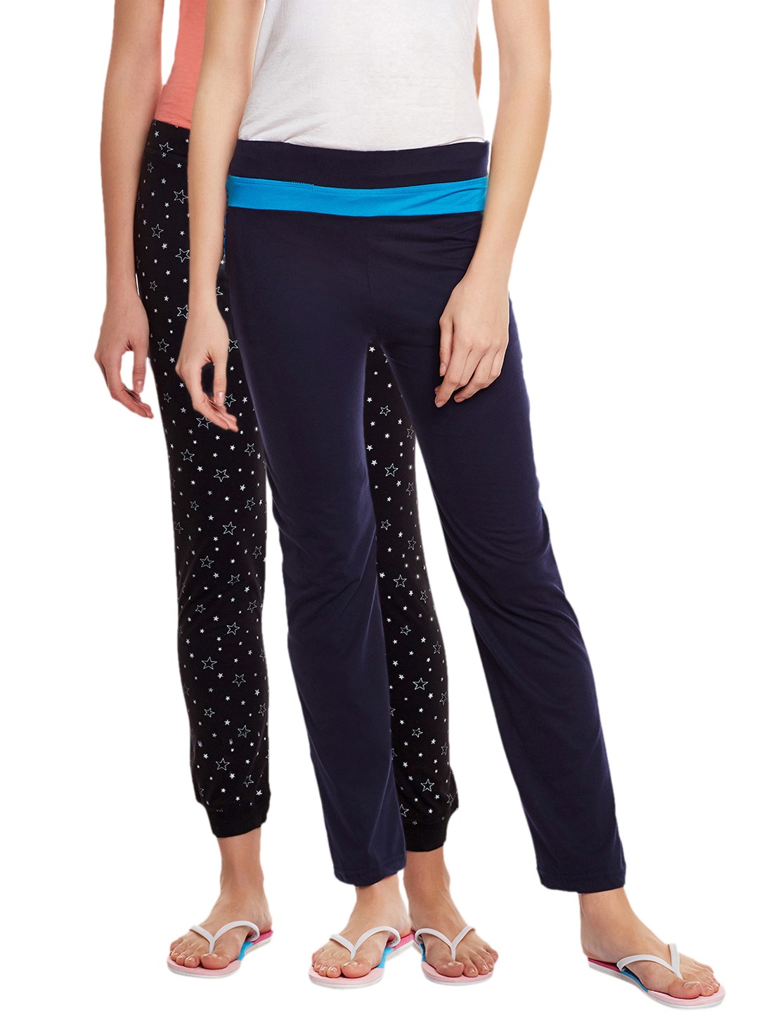 

VIMAL JONNEY Women Pack Of 2 Lounge Pants F4PRNTBLK_F2NVY, Navy blue