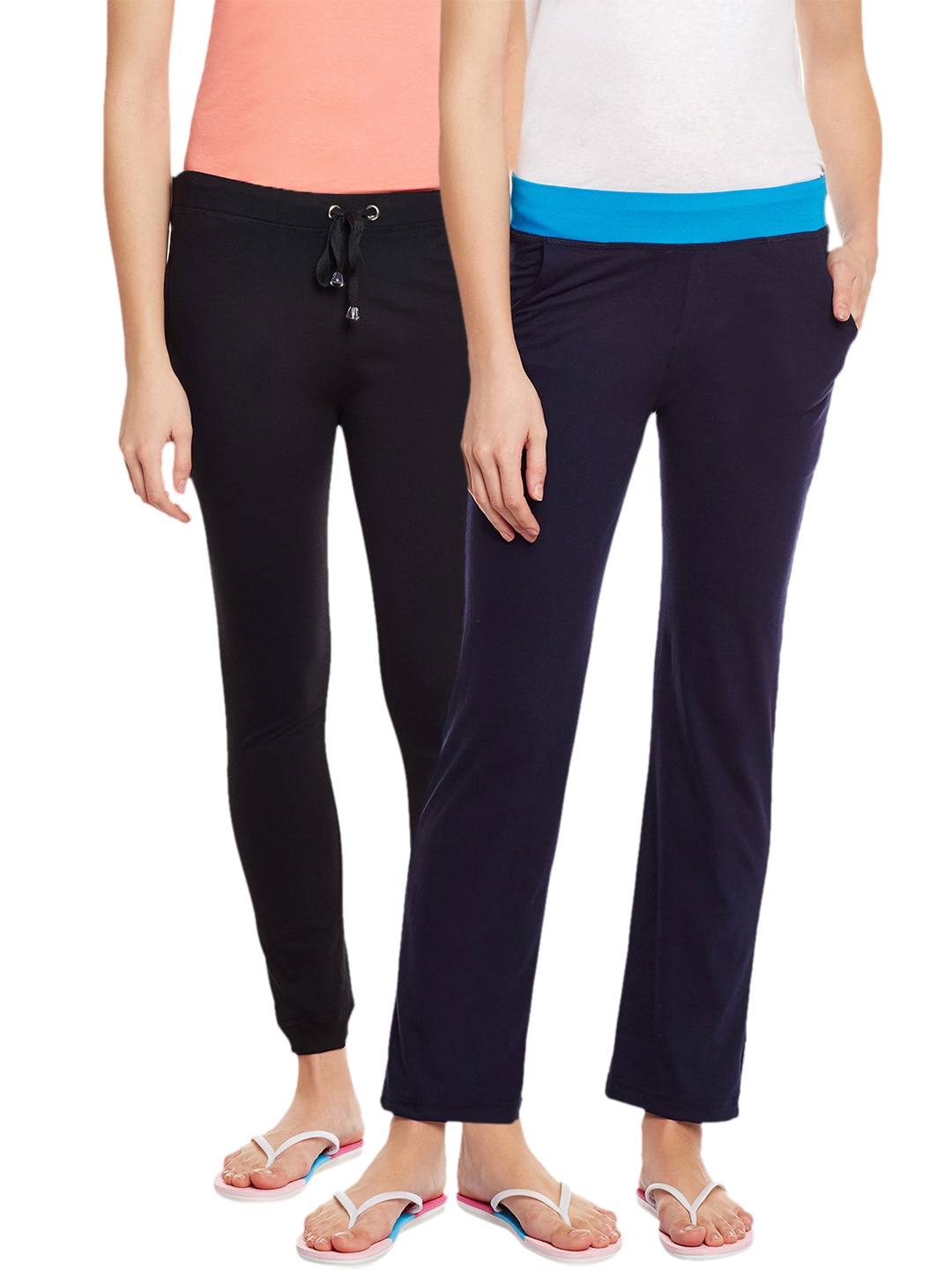 

VIMAL JONNEY Women Set of 2 Solid Lounge Pants F4BLK_F3NVY, Black