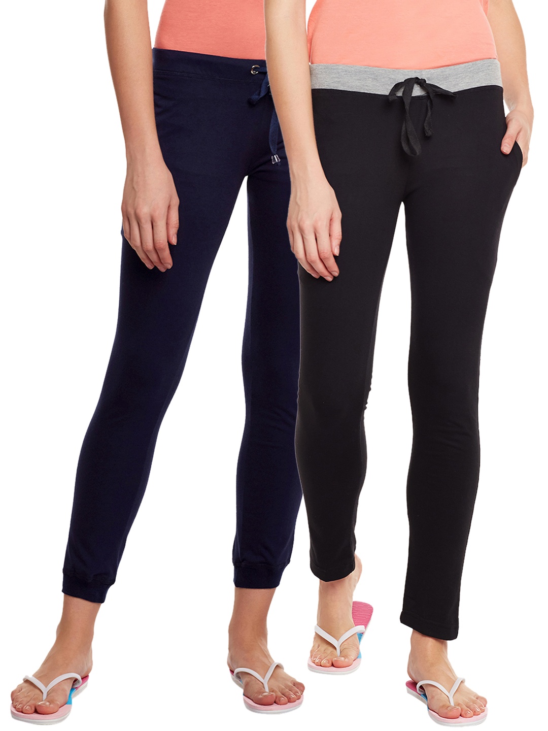 

VIMAL JONNEY Women Set of 2 Solid Lounge Pants F6BLACK-F4NAVY-02, Black