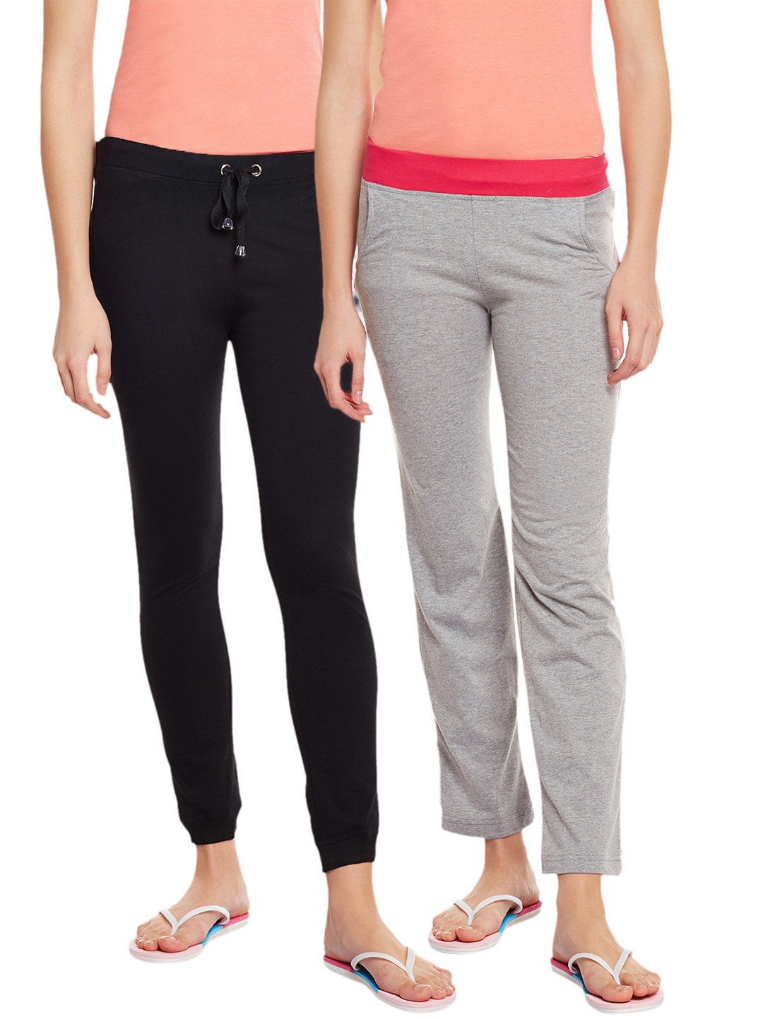 

VIMAL JONNEY Women Grey & Black Solid Pack of 2 Lounge Pants F4BLK_F3MLNG