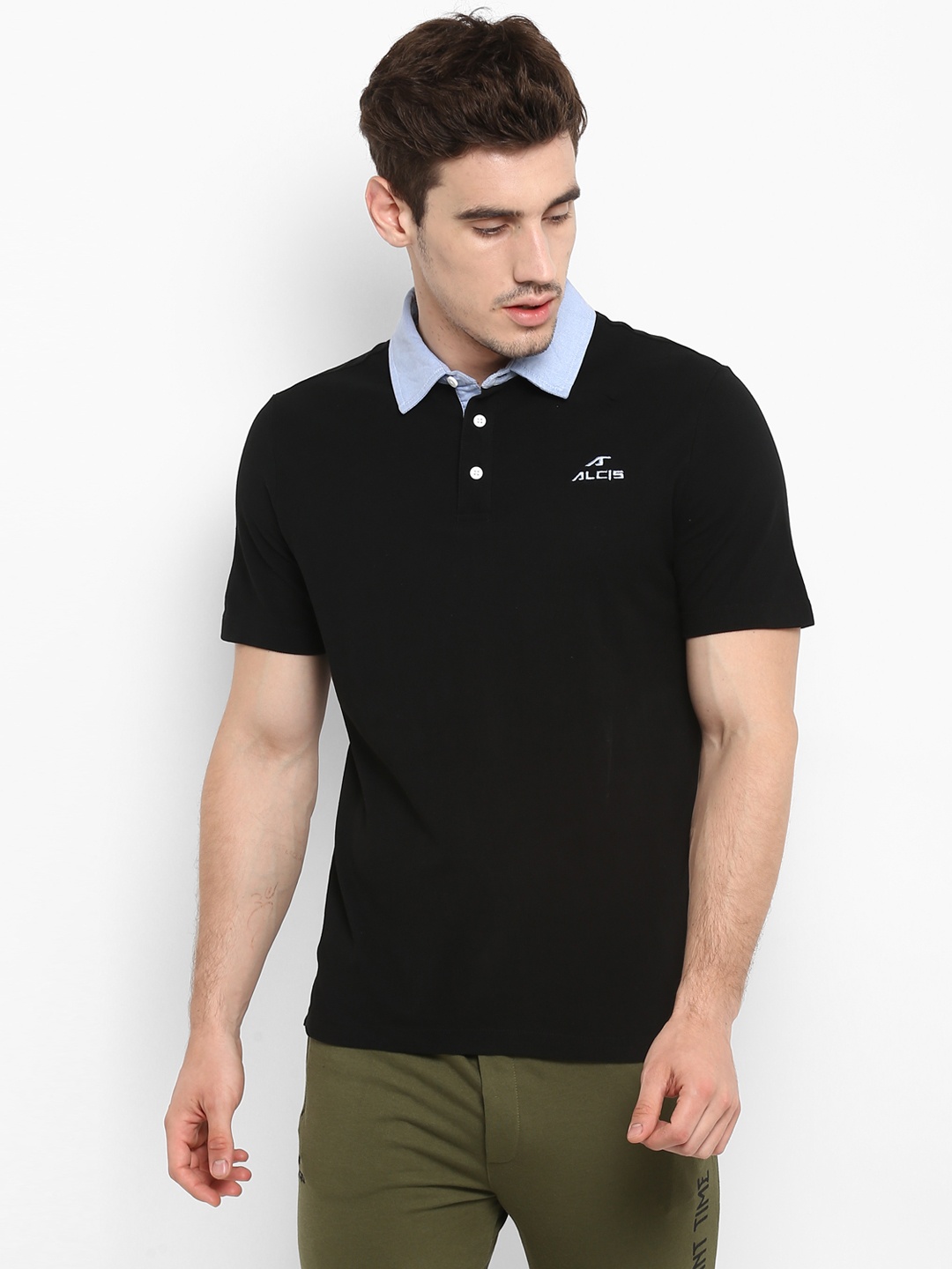 

Alcis Men Black Solid Polo Collar T-shirt
