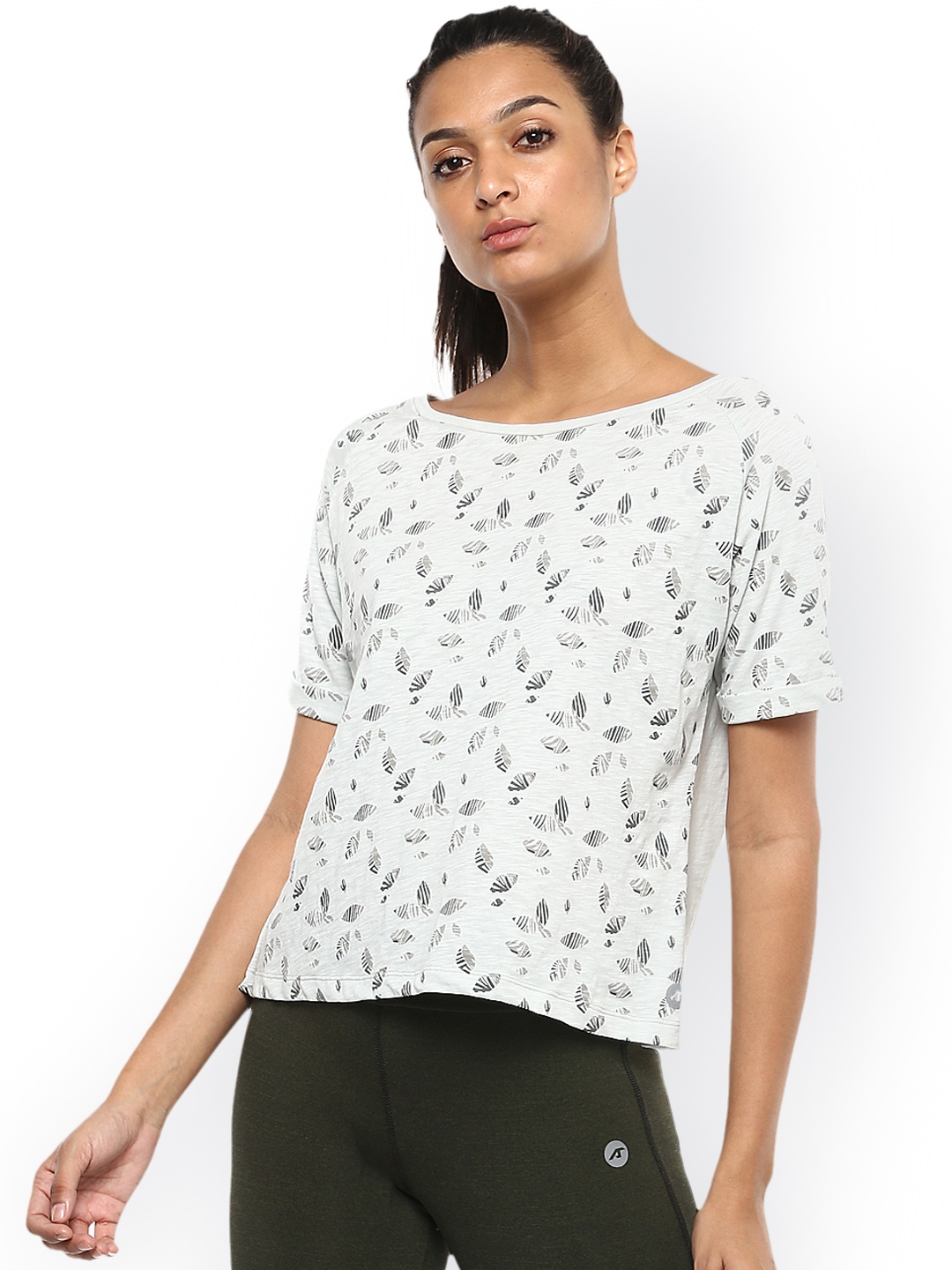 

Alcis Women Grey Printed Boat Neck T-shirt