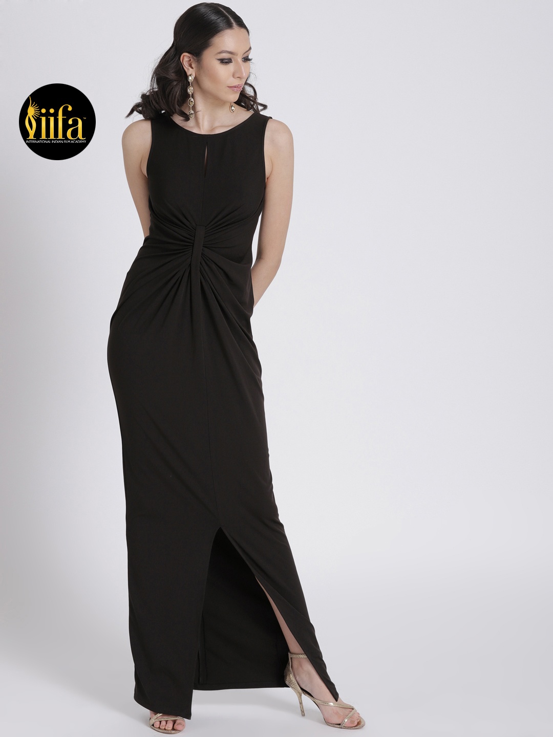 

FabAlley Women Black Solid Front Knotted Maxi Dress