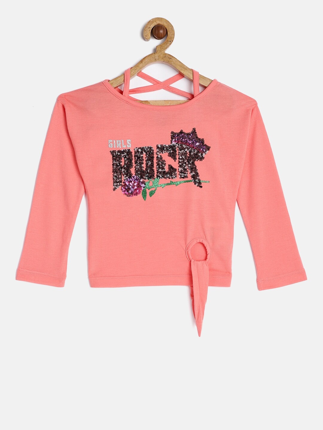 

VITAMINS Girls Peach-Coloured Embellished Styled Back Top