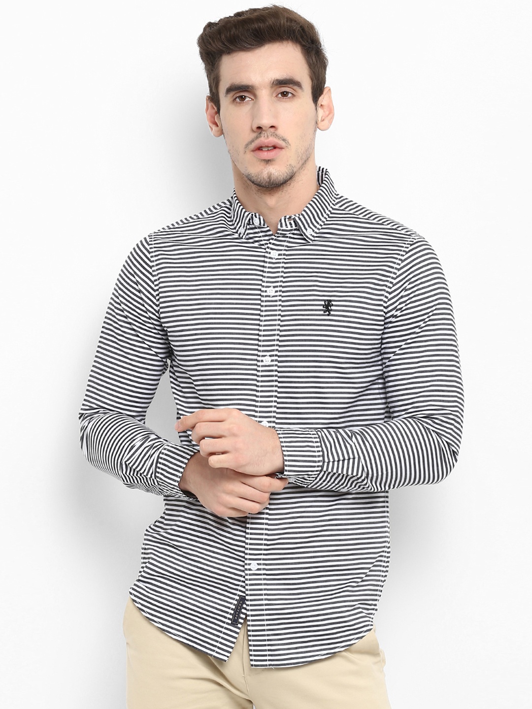 

Red Tape Men Charcoal Grey & White Regular Fit Striped Casual Shirt