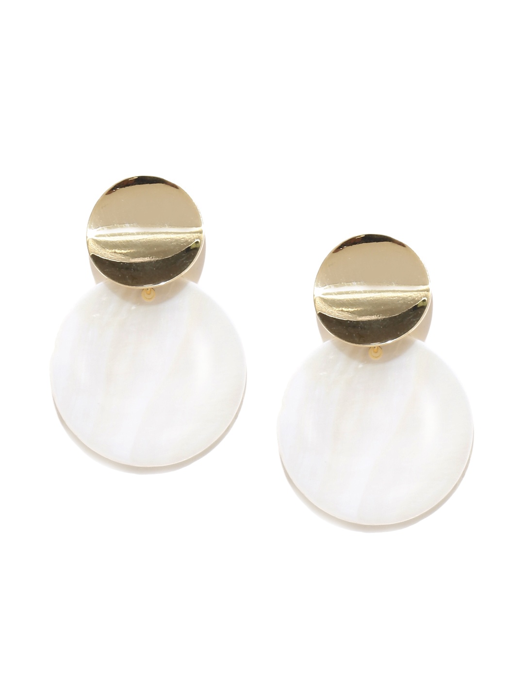 

E2O Gold-Toned & White Circular Drop Earrings
