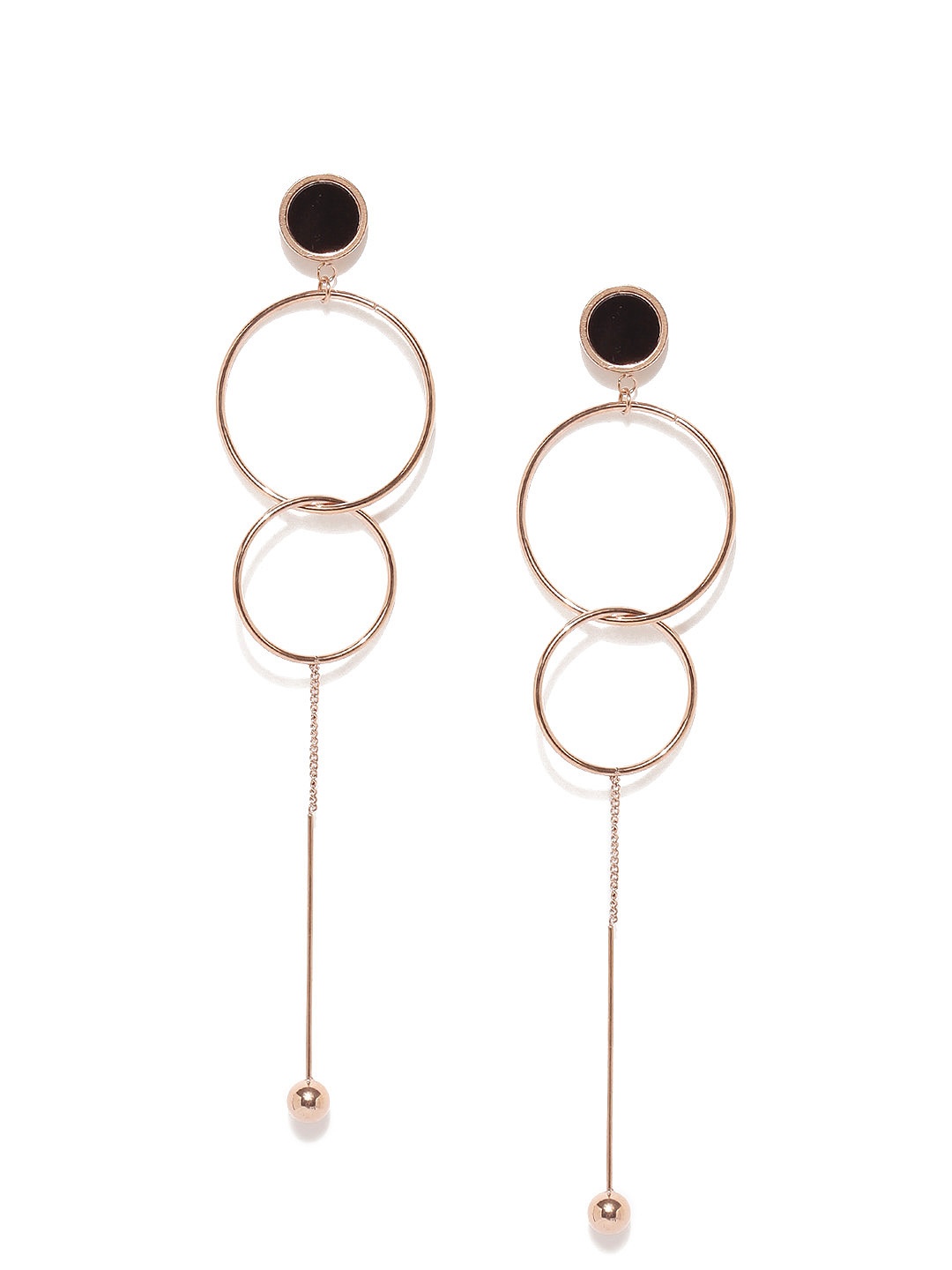 

E2O Rose Gold-Toned Circular Shaped Drop Earrings