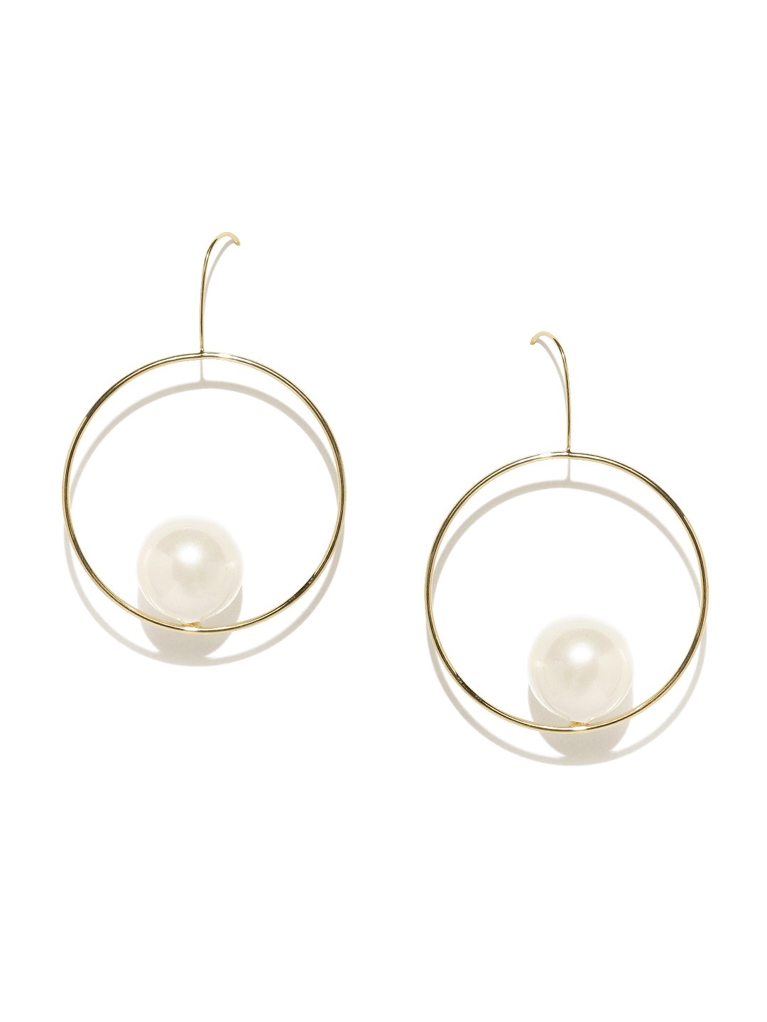 

E2O White & Gold-Toned Circular Drop Earrings