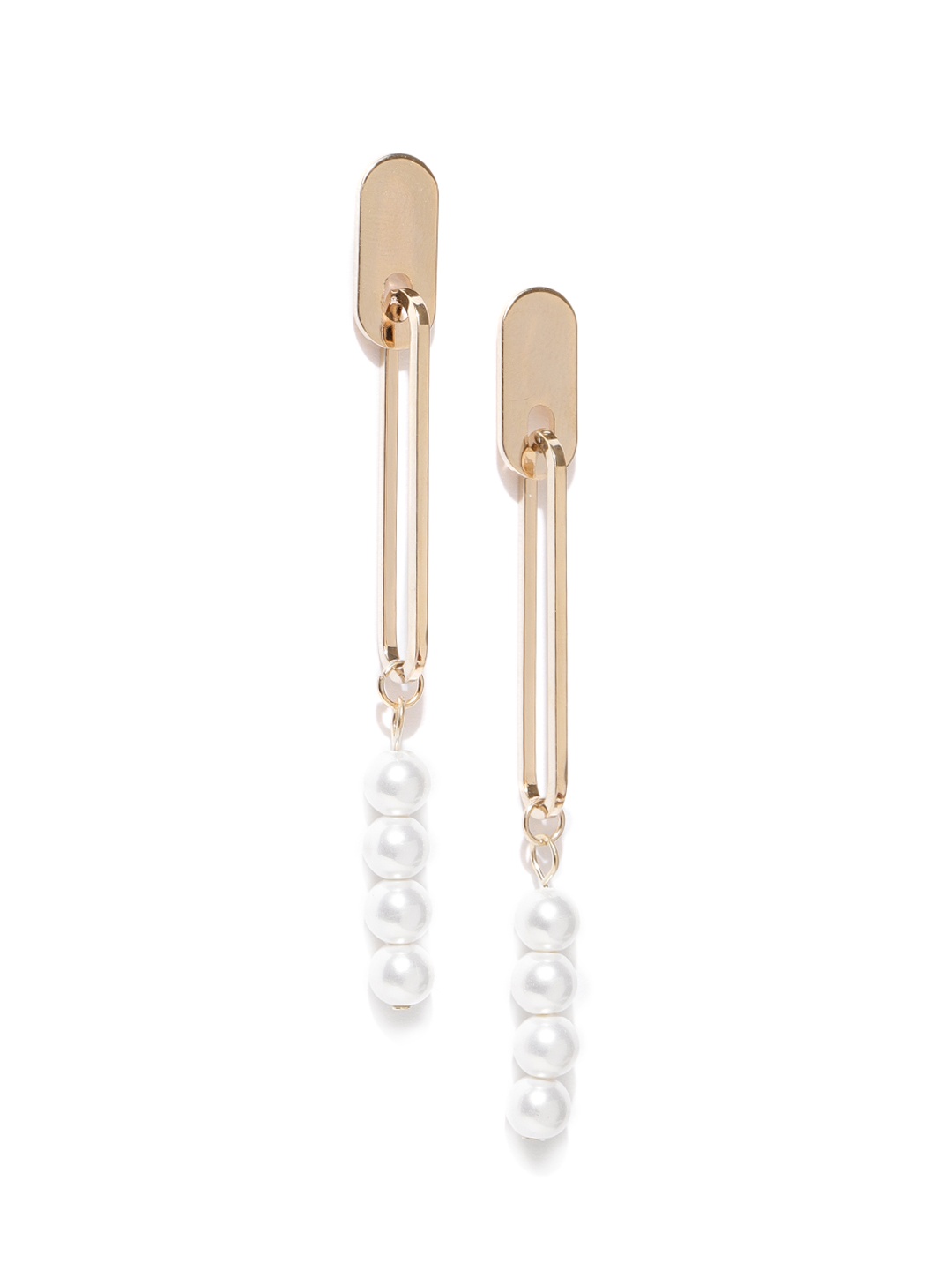 

E2O Gold-Toned & Off-White Contemporary Drop Earrings