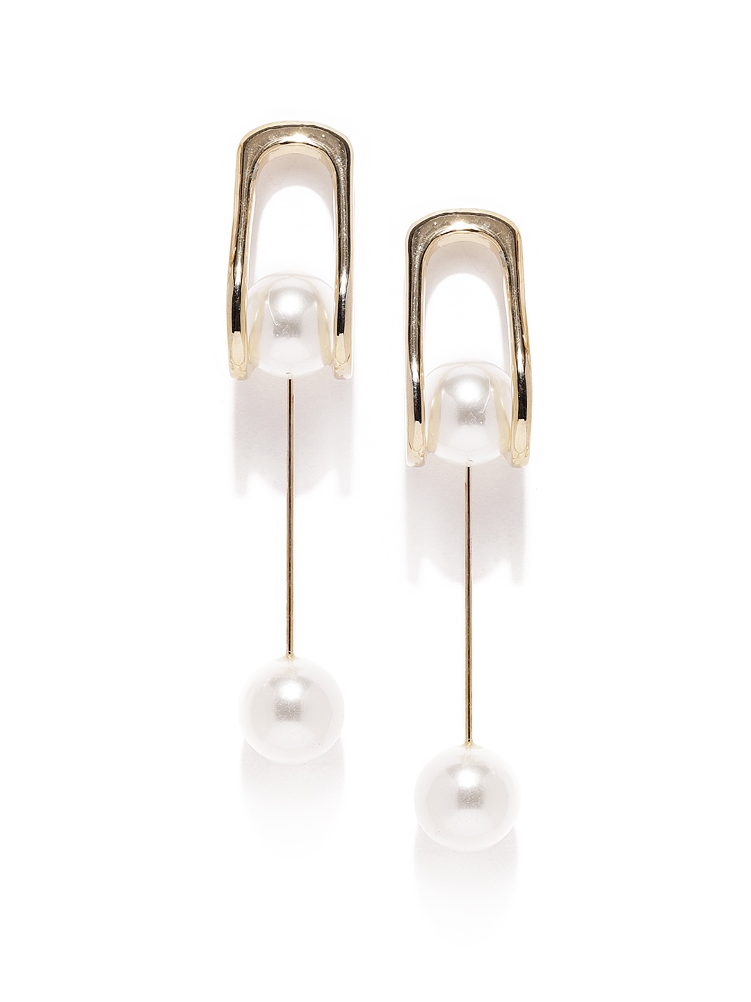 

E2O Gold-Toned & White Contemporary Drop Earrings