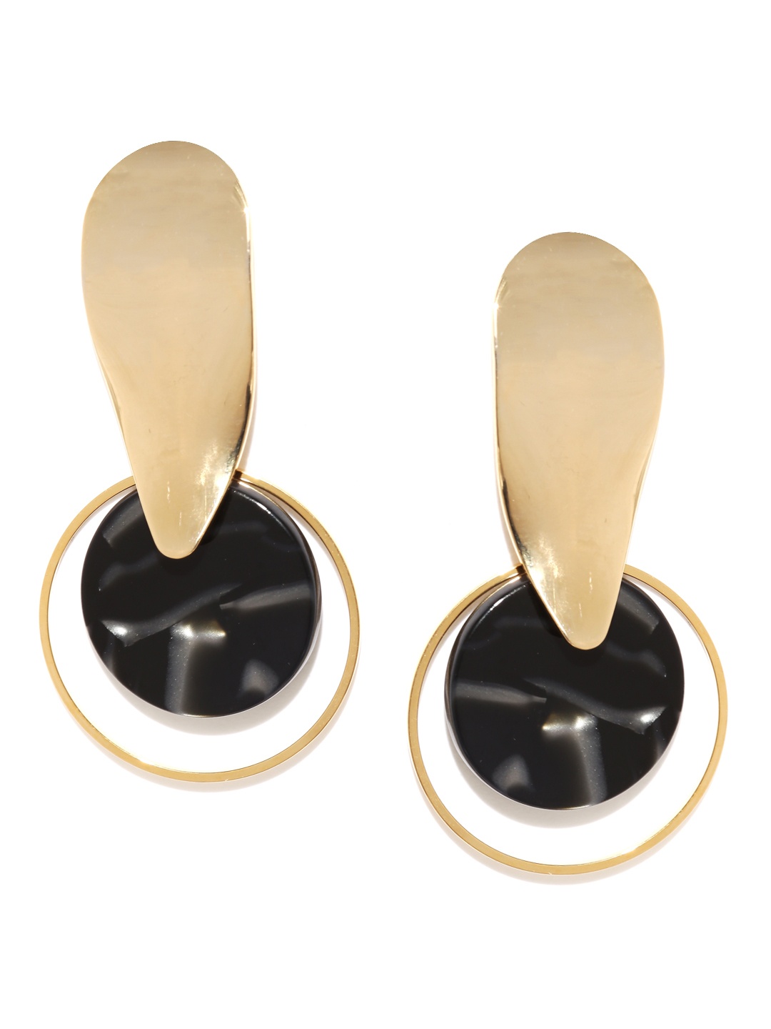 

E2O Black & Gold-Toned & Black Contemporary Drop Earrings