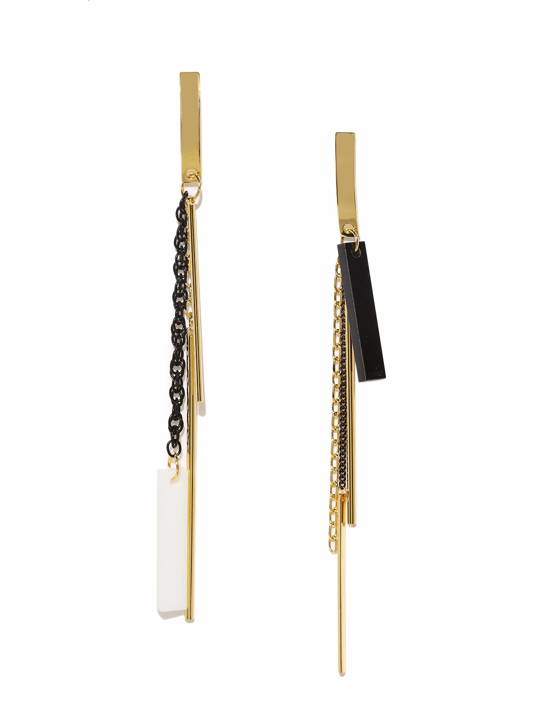 

E2O Black & Gold-Toned Contemporary Drop Earrings