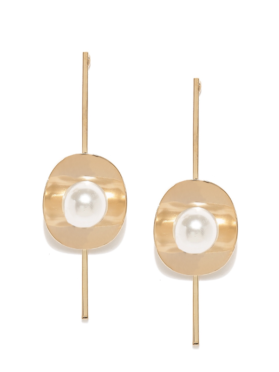 

E2O Gold-Toned & White Circular Drop Earrings