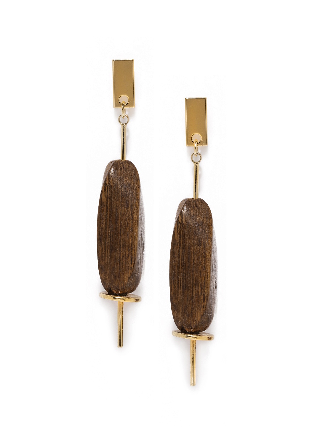 

E2O Brown & Gold-Toned Contemporary Drop Earrings
