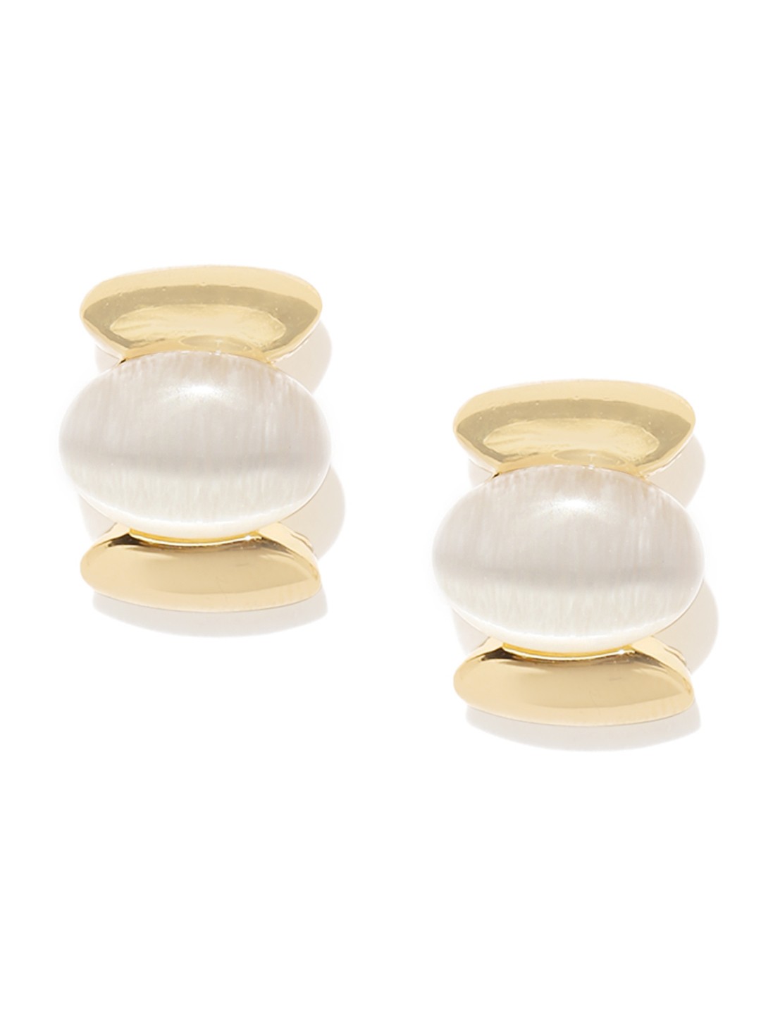 

E2O White & Gold-Toned & Cream Coloured Geometric Studs