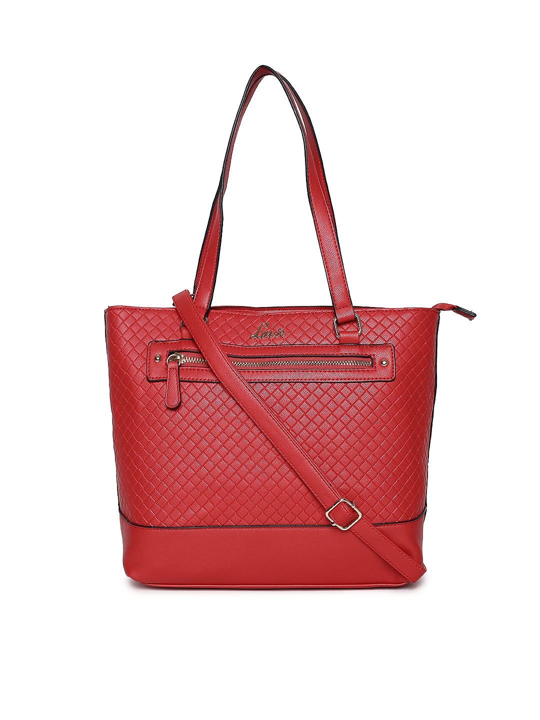 

Lavie Red Basketweave-Textured Shoulder Bag with Detachable Sling Strap