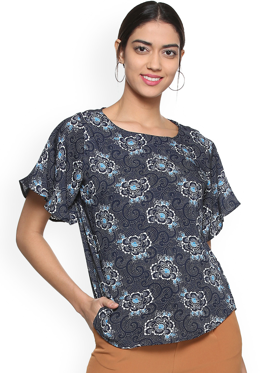 

Allen Solly Woman Navy Blue Printed Top