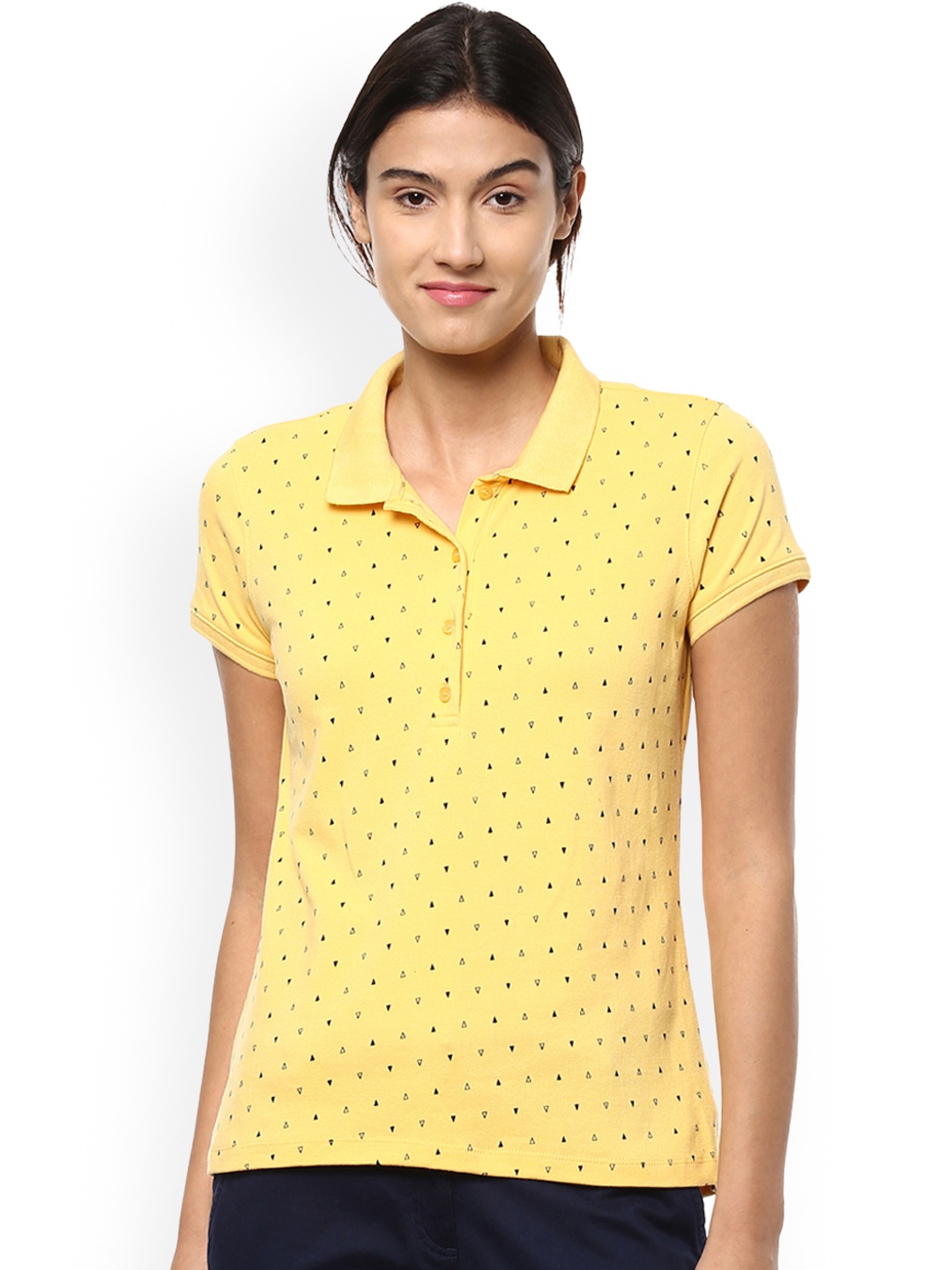 

Allen Solly Woman Yellow Printed Polo Collar T-shirt
