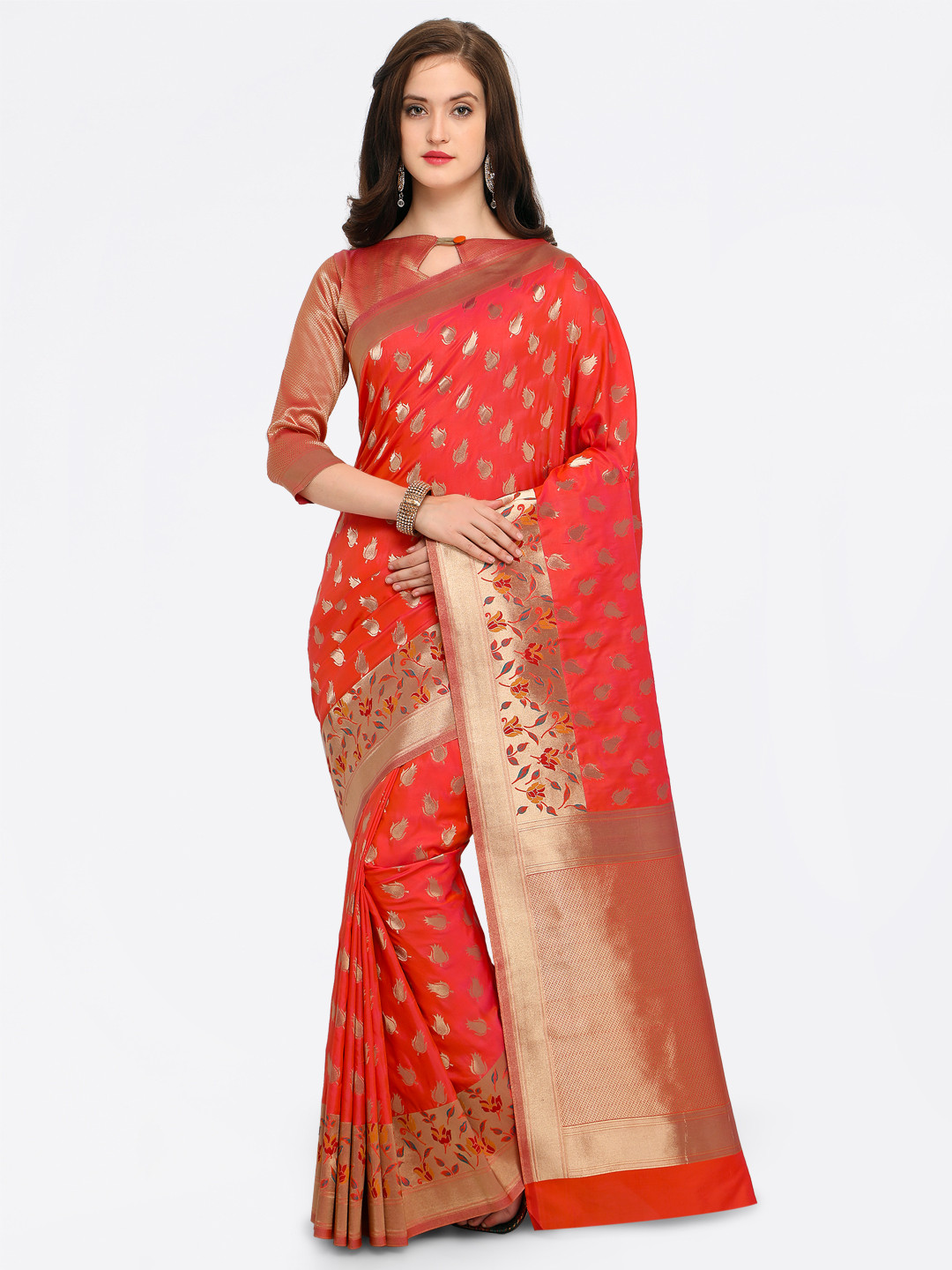 

Shaily Red Pure Silk Woven Design Banarasi Saree