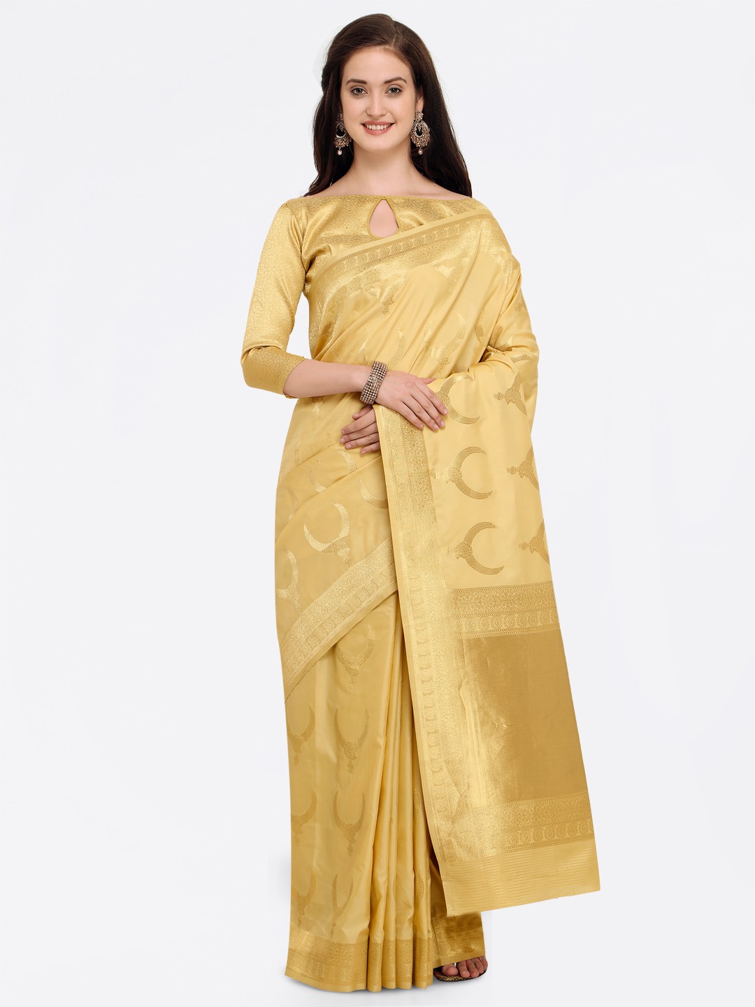 

Shaily Cream-Coloured Pure Silk Woven Design Banarasi Saree