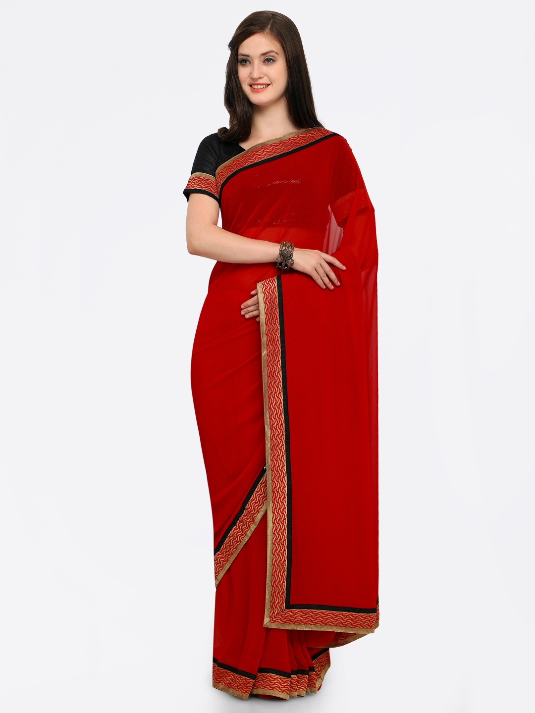 

Shaily Red Solid Pure Georgette Saree