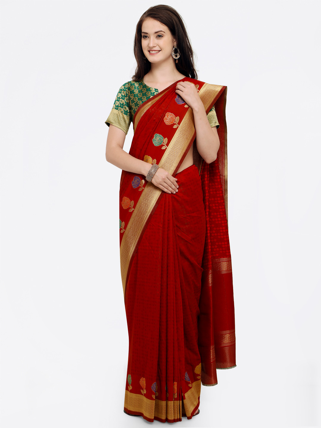 

Shaily Red Pure Silk Woven Design Banarasi Saree