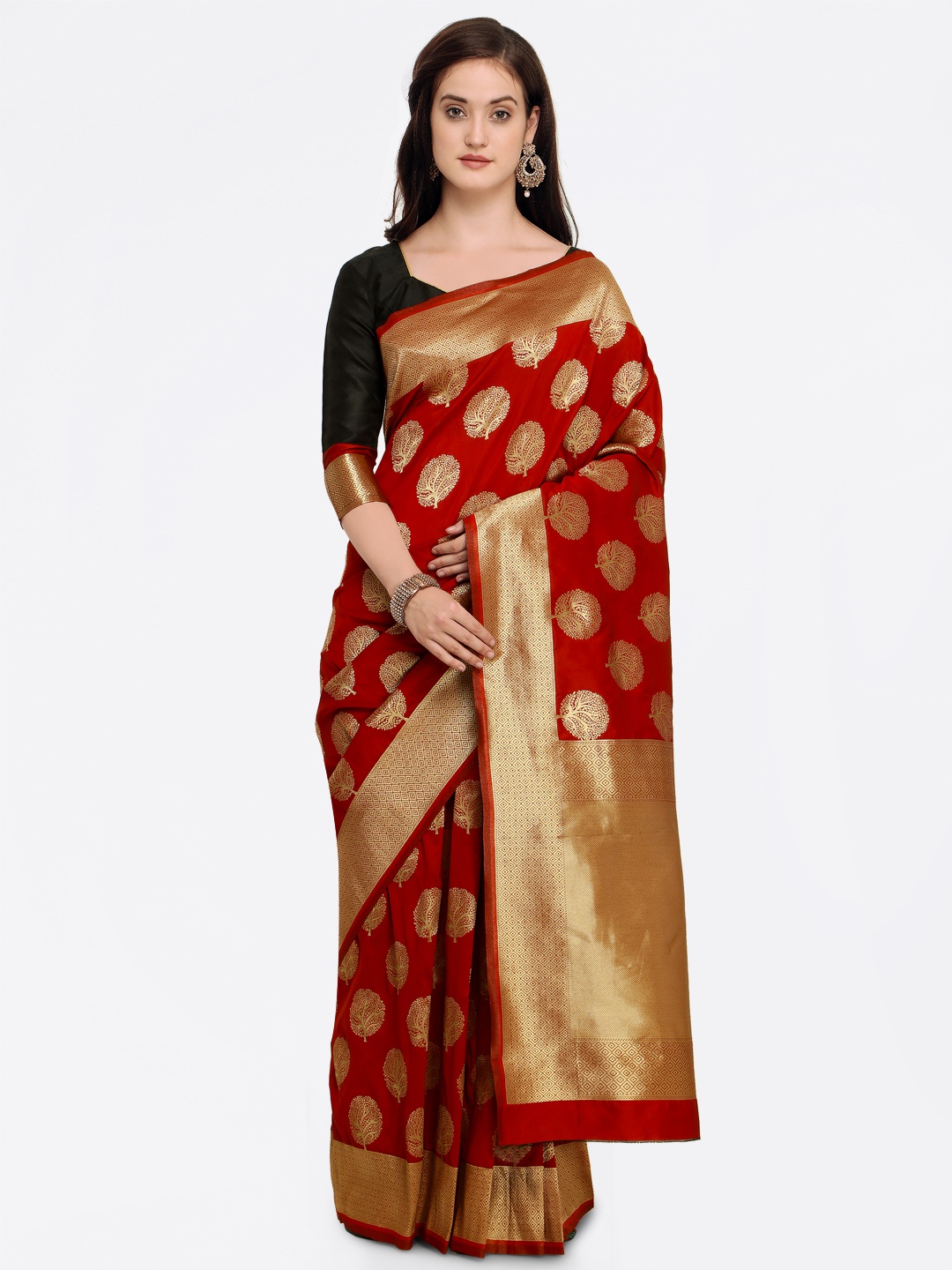 

Shaily Red Pure Silk Woven Design Banarasi Saree