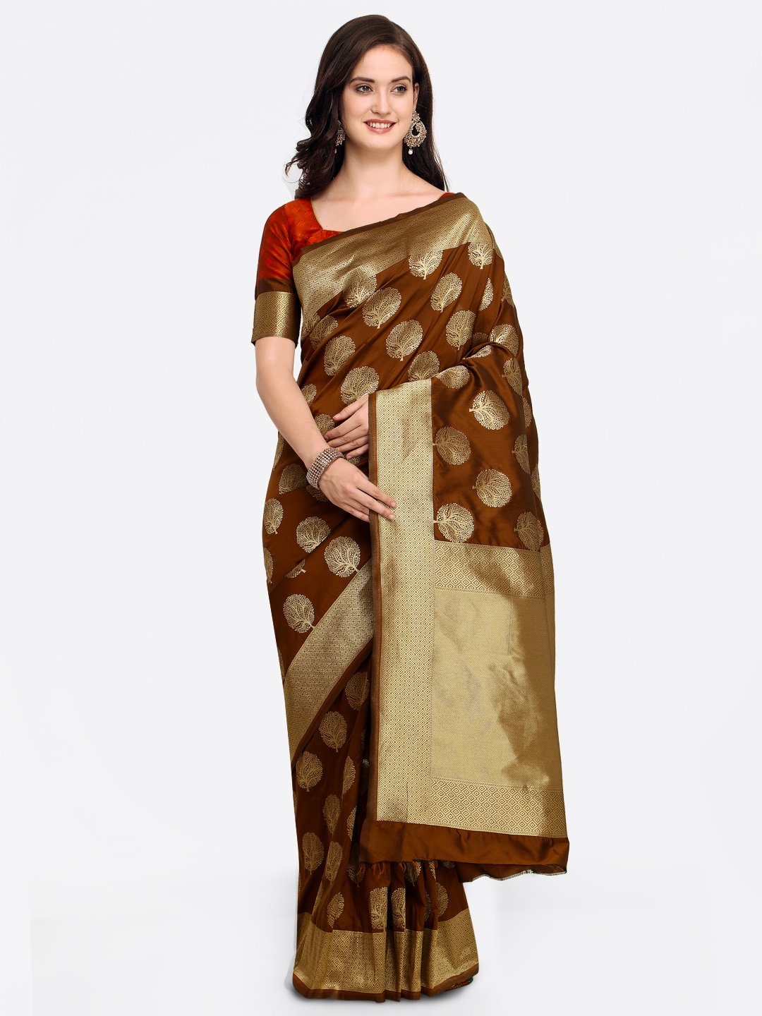 

Shaily Brown Pure Silk Woven Design Banarasi Saree