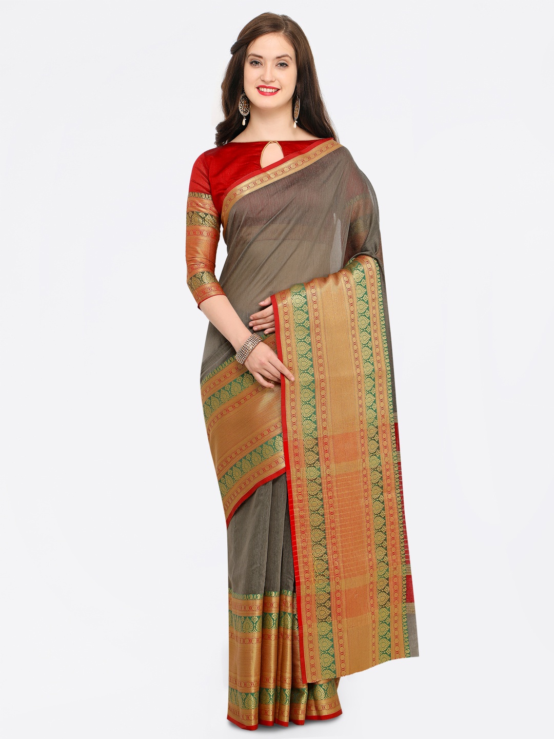 

Shaily Grey Pure Silk Solid Banarasi Saree