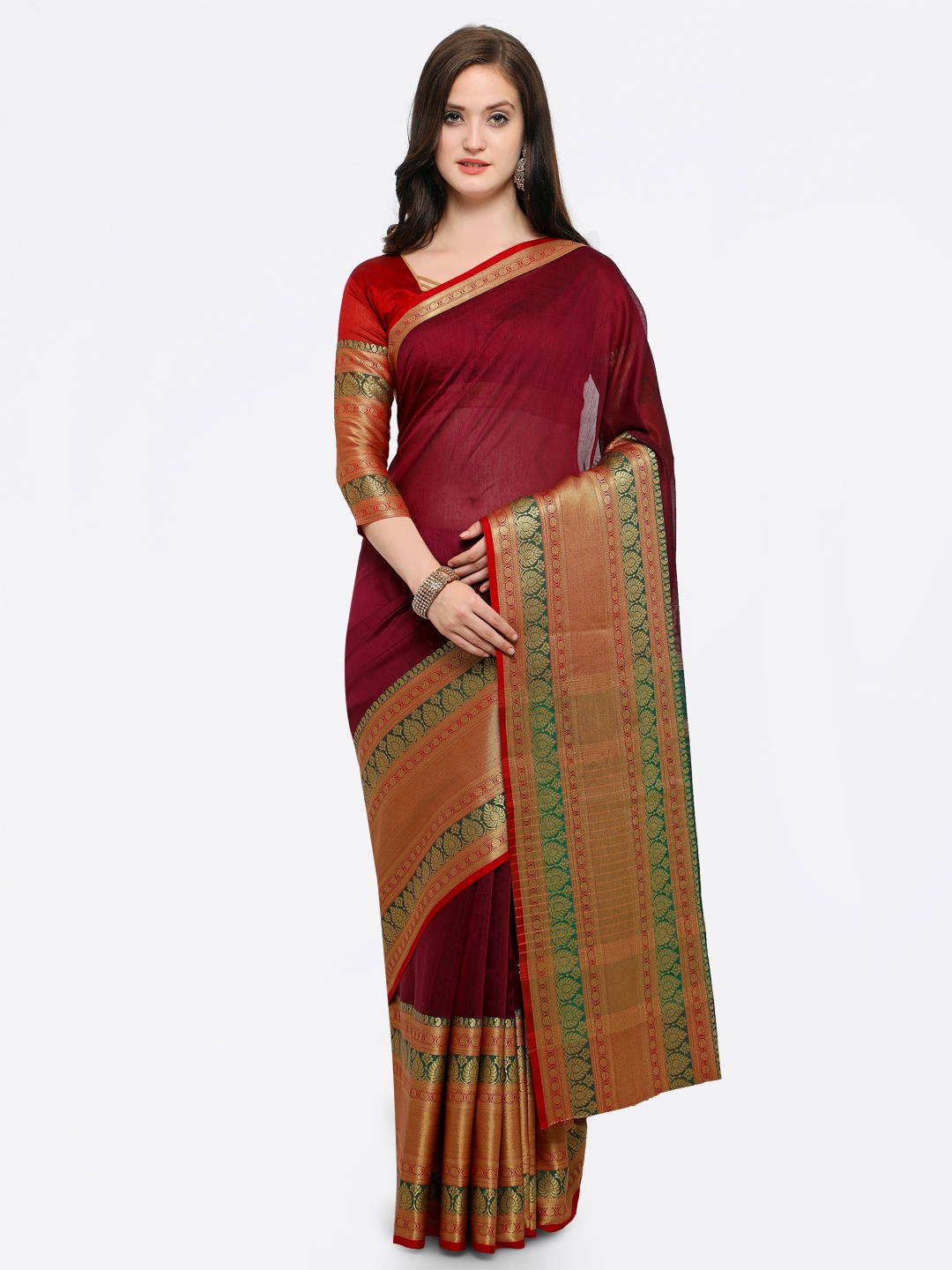 

Shaily Maroon Pure Silk Solid Banarasi Saree