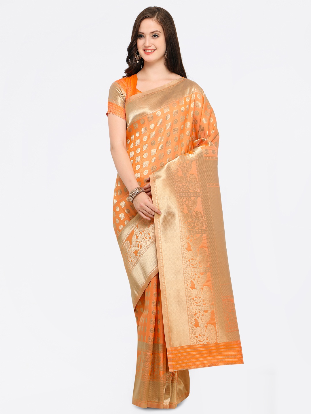 

Shaily Orange Pure Silk Woven Design Banarasi Saree