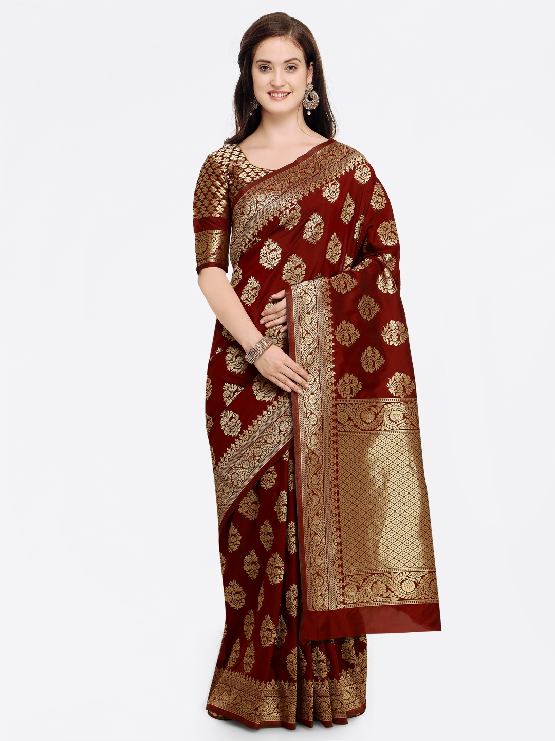 

Shaily Maroon Woven Design Banarasi Saree