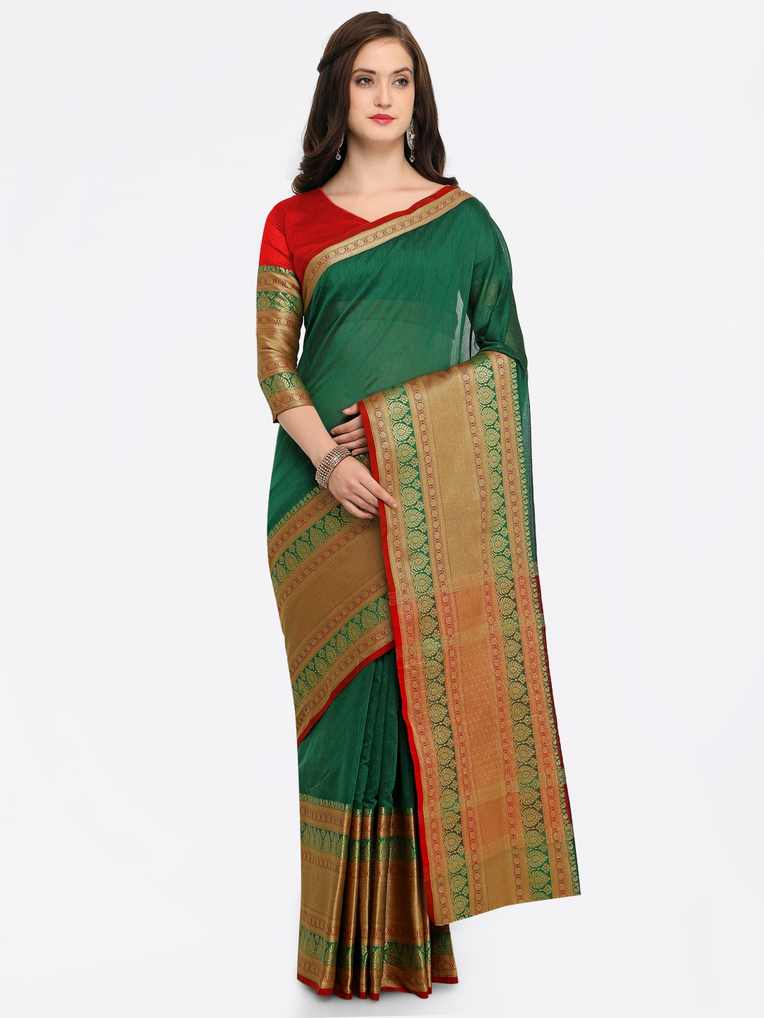 

Shaily Green & Red Woven Design Banarasi Saree