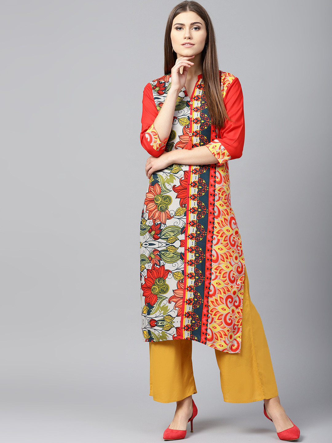 

Shree Women Red & Green Printed Straight Kurta