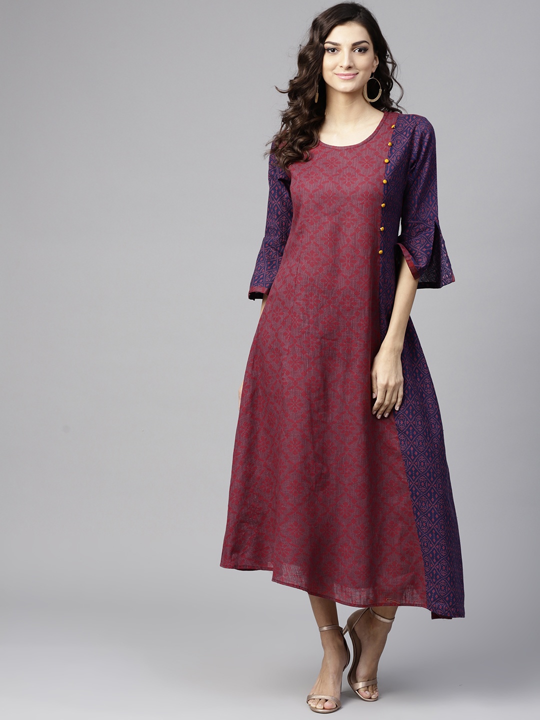 

Shree Women Rust Red & Navy Blue Printed A-Line Dress