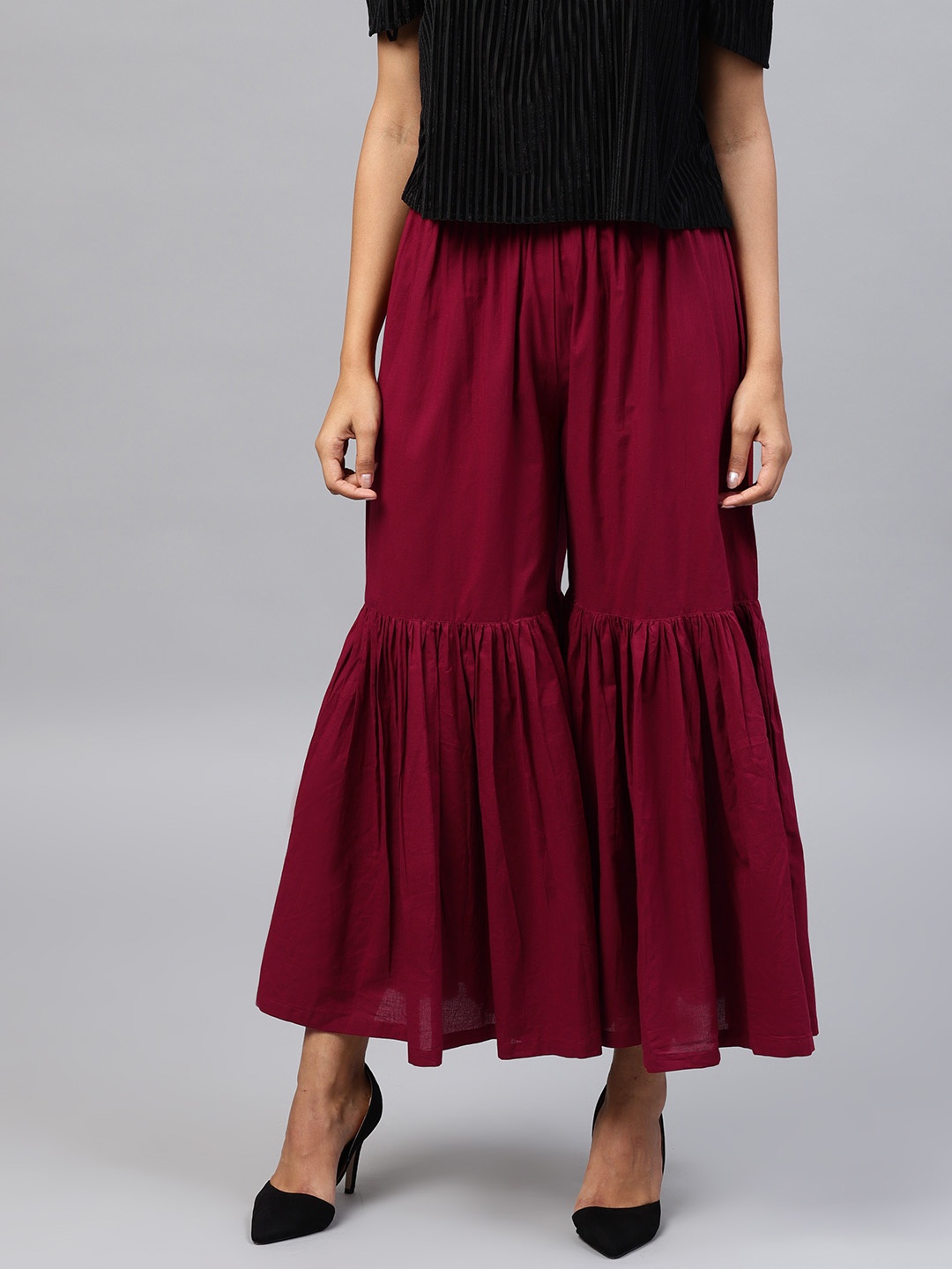 

Nayo Women Maroon Solid Sharara