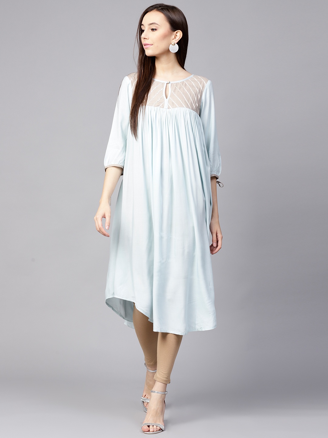 

Nayo Women Blue Yoke Design A-Line Kurta