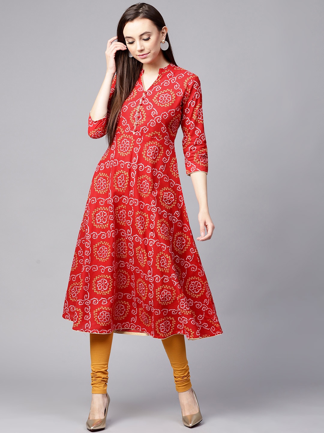 

Nayo Women Red & White Bandhani Print A-Line Kurta