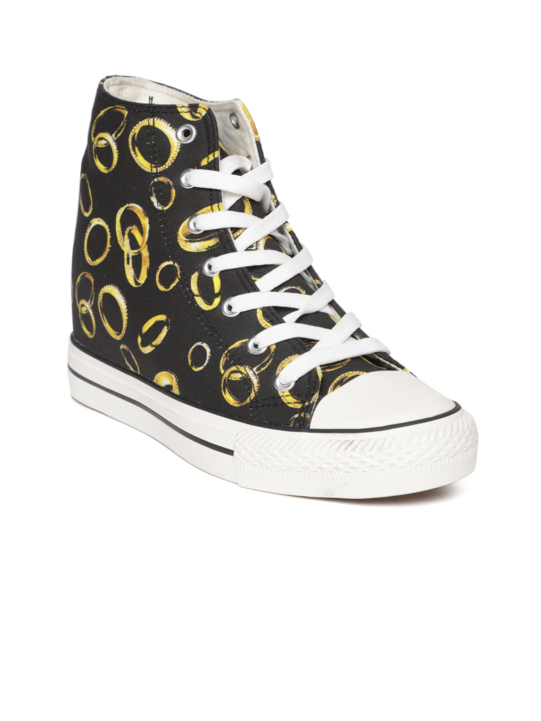 

Carlton London Women Black & Mustard Yellow Printed Sneaker Wedges