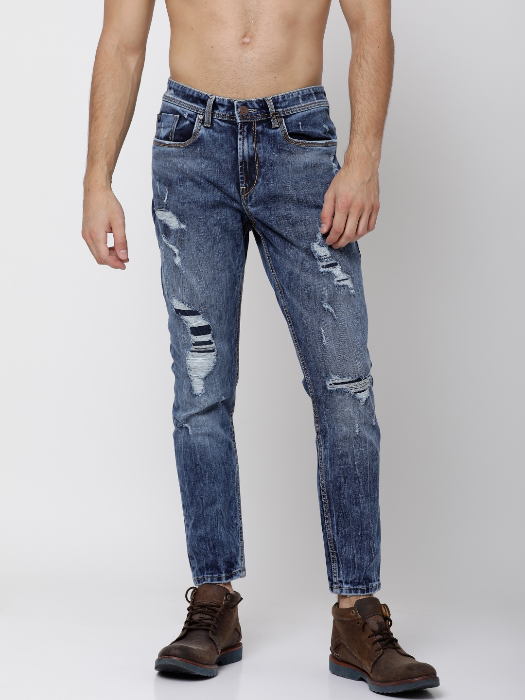 

LOCOMOTIVE Men Blue Tapered Fit Mid-Rise Mildly Distressed Stretchable Jeans