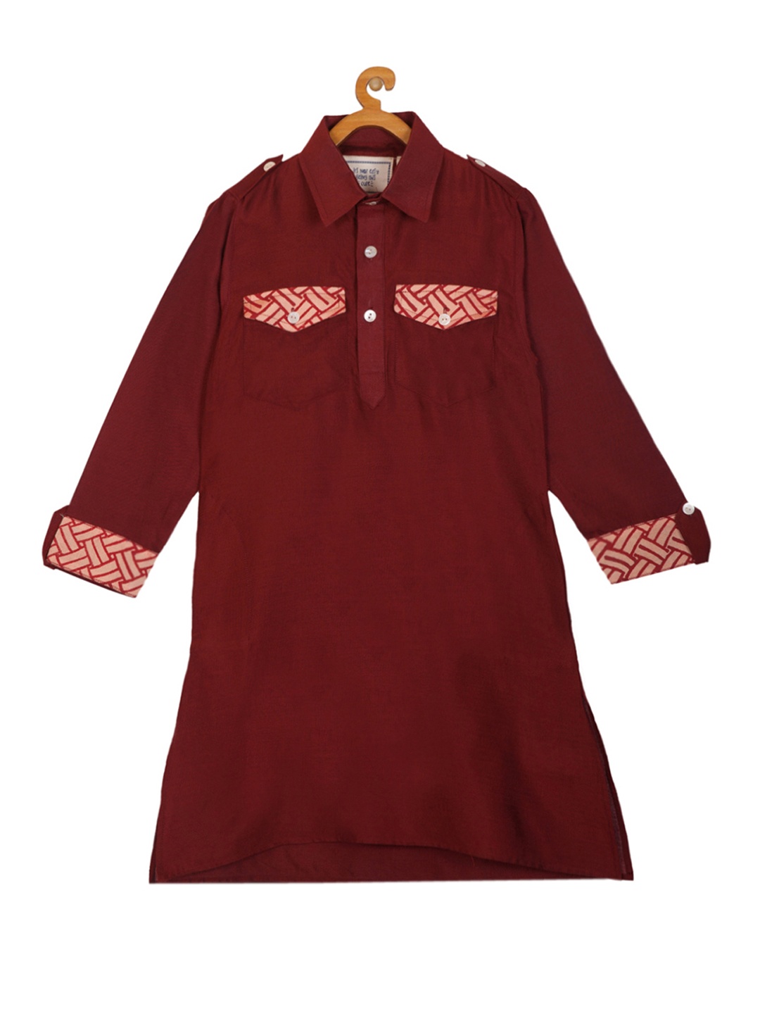 

KISAH Boys Maroon Solid Silk Straight Kurta