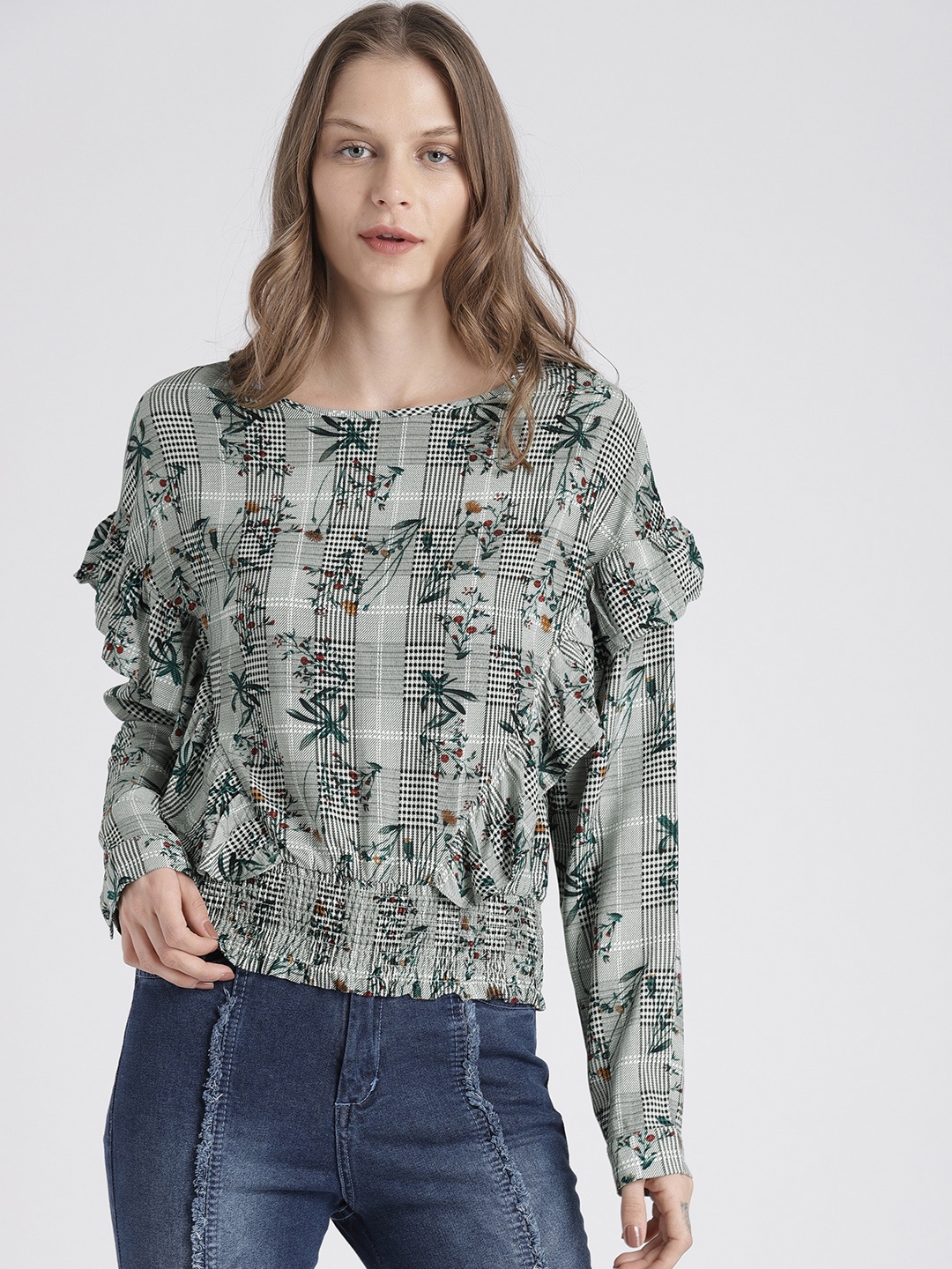 

Splash Women Grey Printed Blouson Top