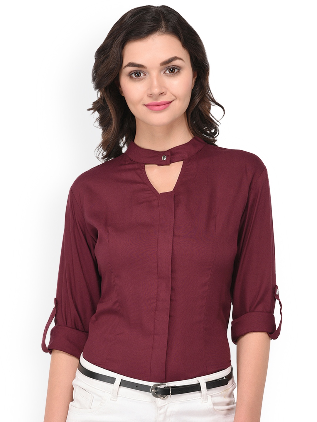 

PURYS Women Maroon Regular Fit Solid Casual Shirt