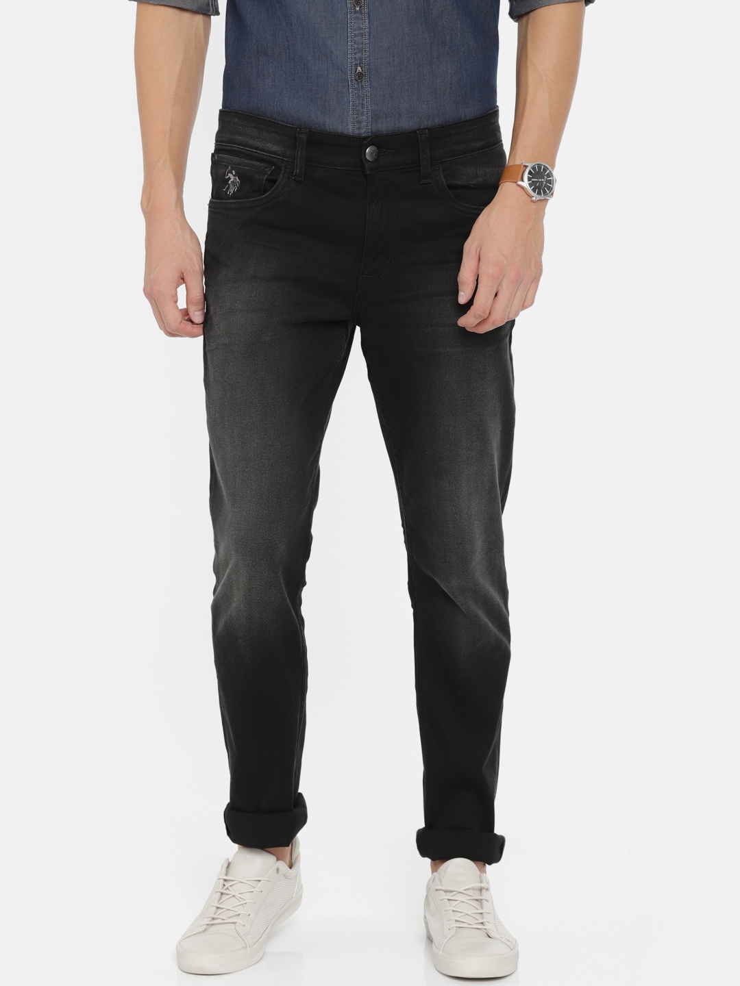 

U.S. Polo Assn. Denim Co. Men Black Slim Fit Mid-Rise Clean Look BRANDON Stretchable Jeans