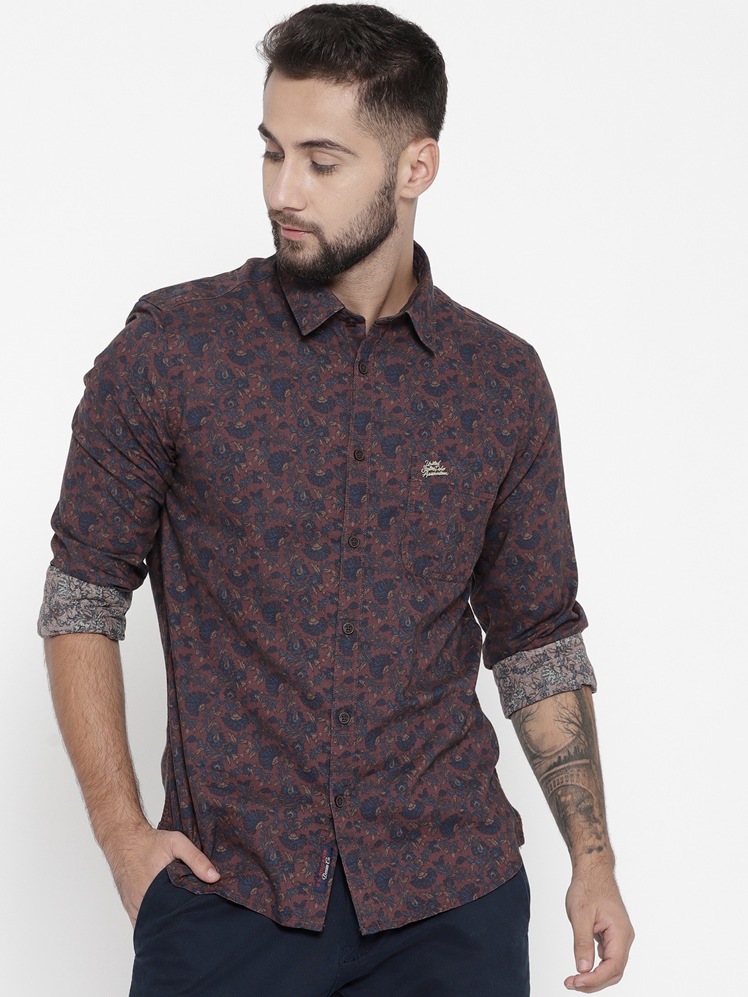 

U.S. Polo Assn. Denim Co. Men Burgundy & Navy Blue Regular Fit Printed Casual Shirt