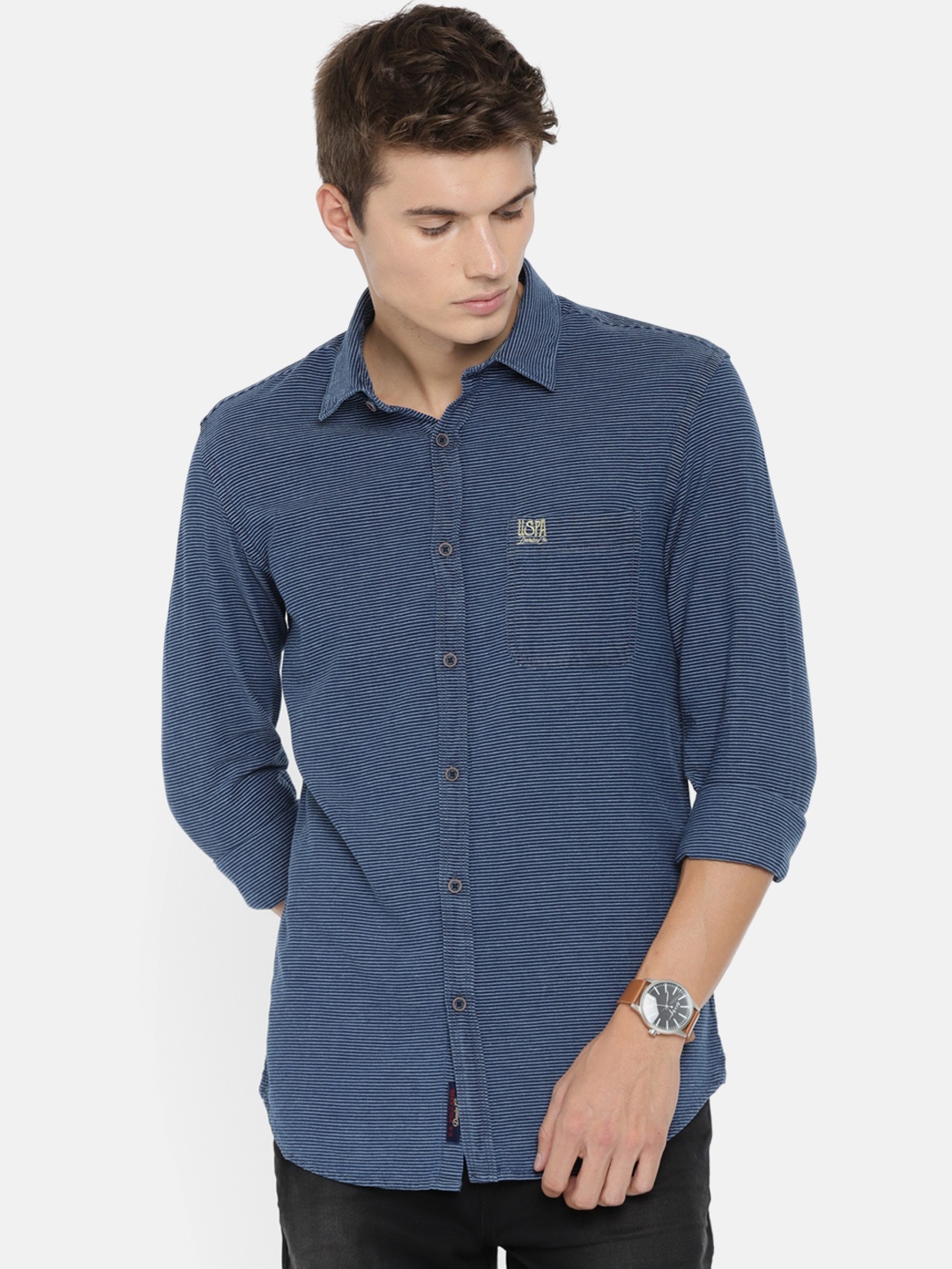 

U.S. Polo Assn. Denim Co. Men Blue Slim Fit Striped Casual Shirt